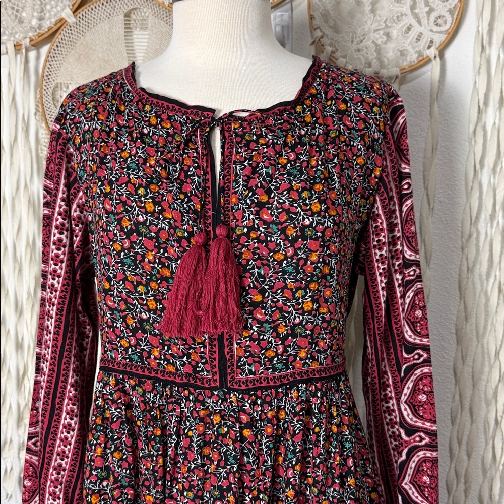 NATURAL LIFE - Burgundy Floral Maxi Dress with Pink Tassel (Large) - Picture 8 of 12